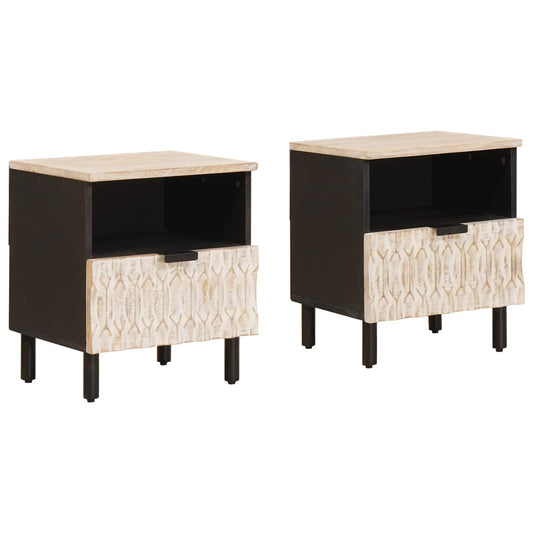 Bedside Cabinet 2 pcs White 40 x 33 x 46 cm Solid Mango Wood