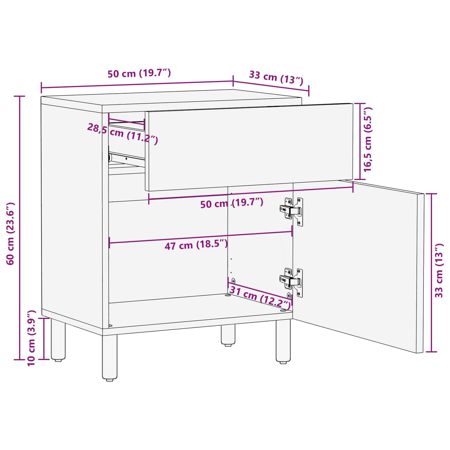 Bedside Cabinet White 50 x 33 x 60 cm Solid Mango Wood