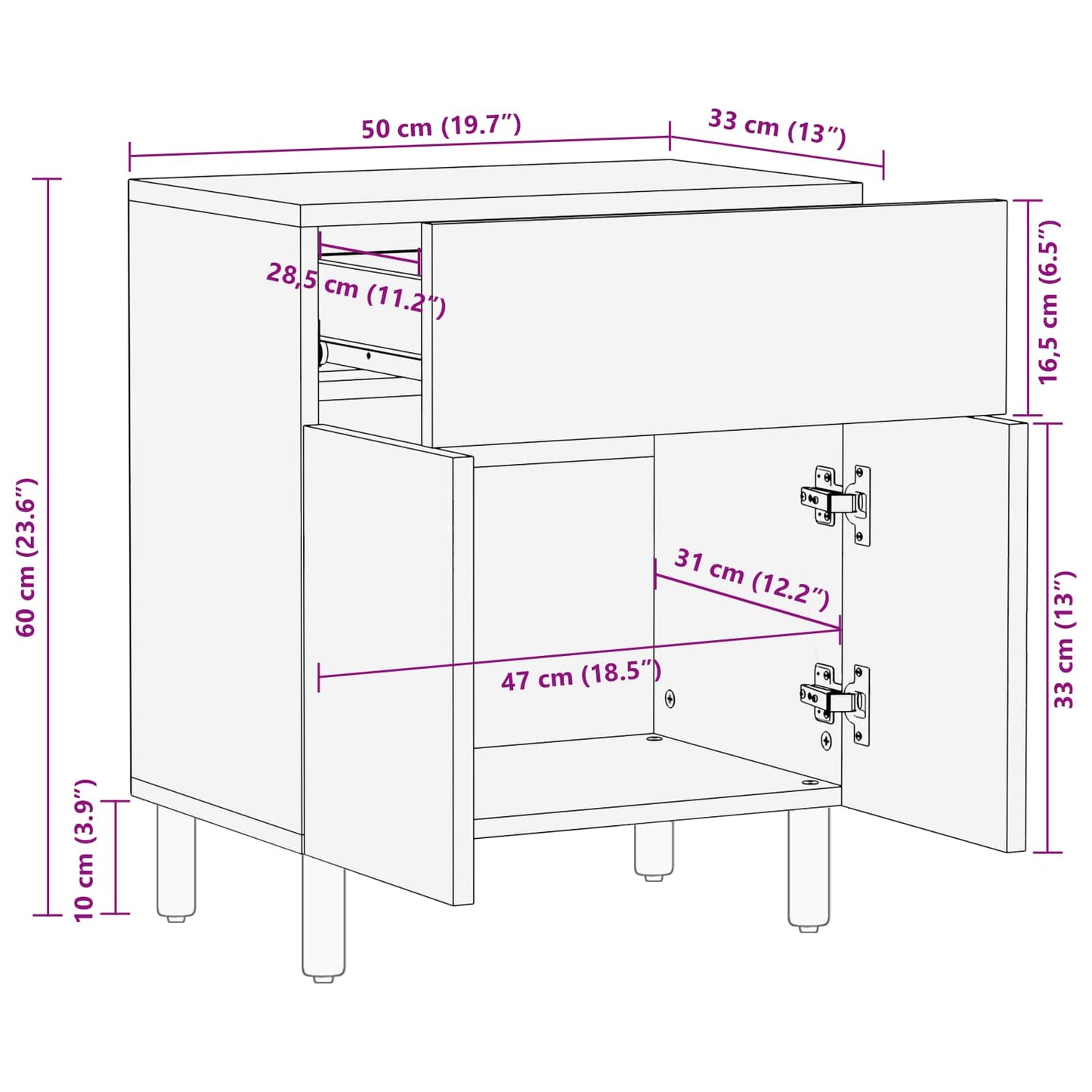 Bedside Cabinet White 50 x 33 x 60 cm Solid Mango Wood