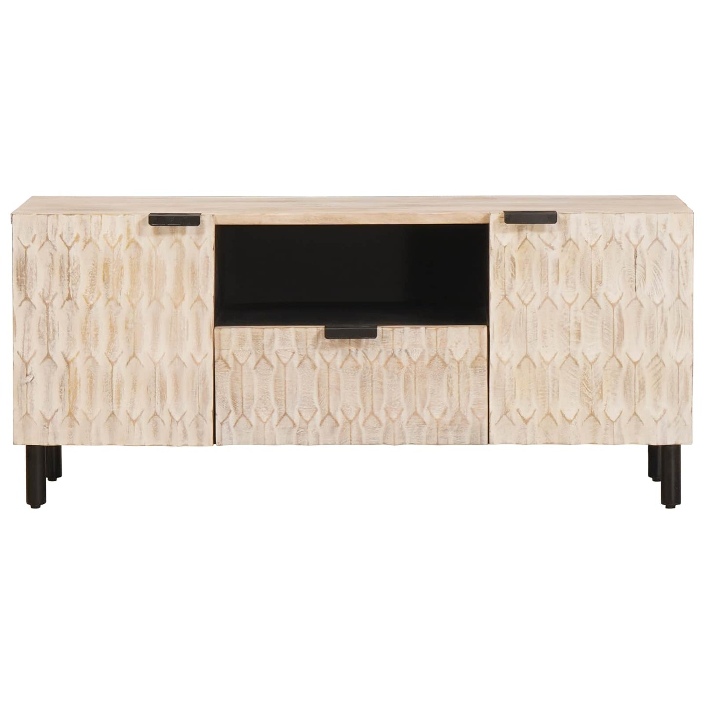 TV Cabinet White Wash Finish 105 x 33 x 46 cm Solid Mango Wood