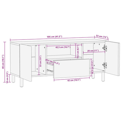 TV Cabinet White Wash Finish 105 x 33 x 46 cm Solid Mango Wood
