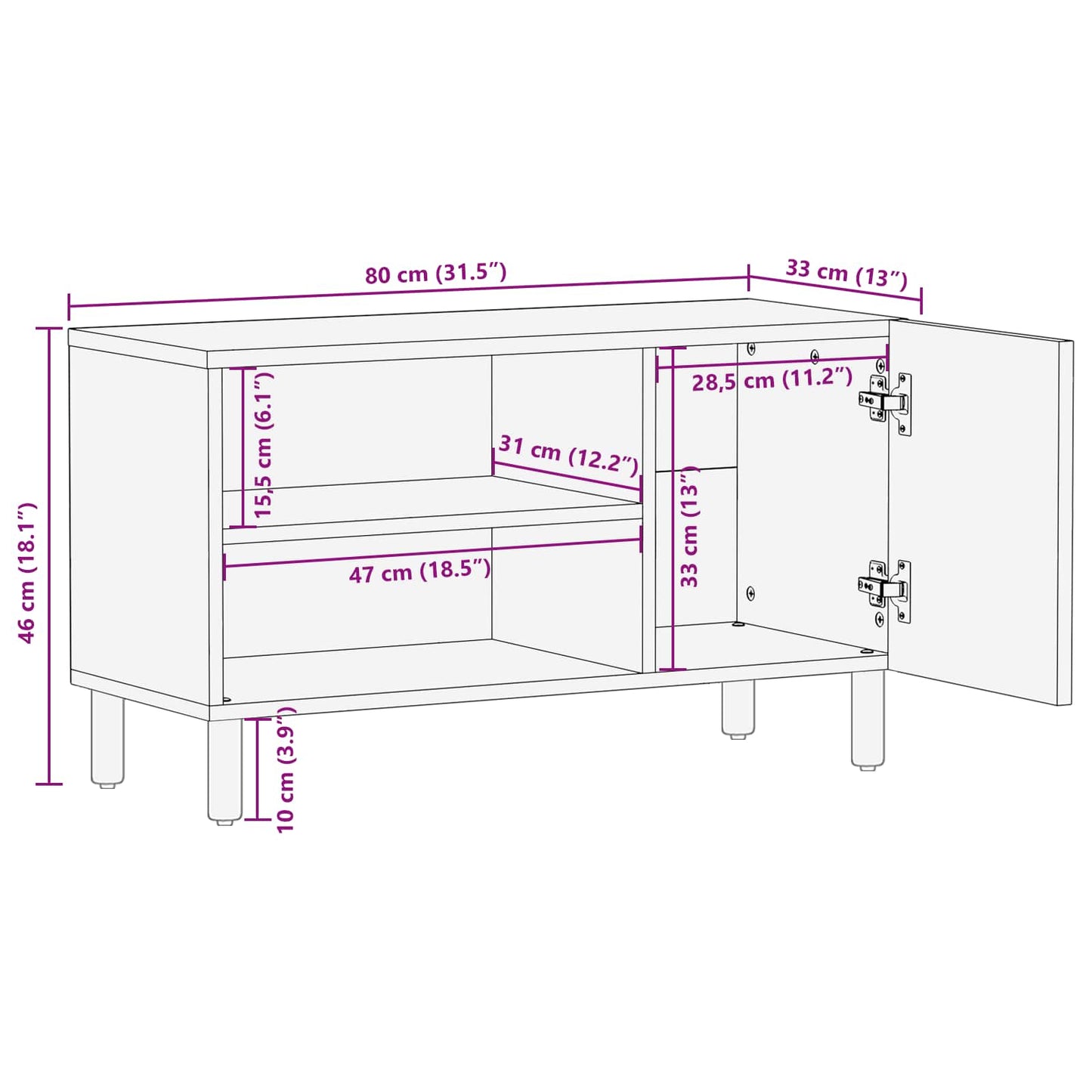 TV Cabinet White Wash Finish 80 x 33 x 46 cm Solid Mango Wood