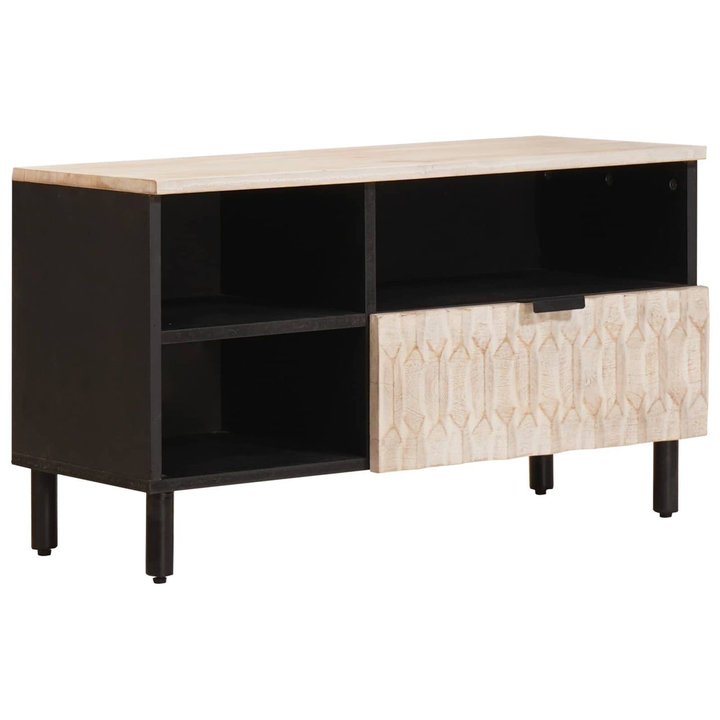 TV Cabinet White Wash Finish 80 x 33 x 46 cm Solid Mango Wood