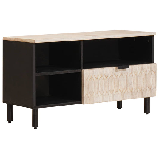 TV Cabinet White Wash Finish 80 x 33 x 46 cm Solid Mango Wood