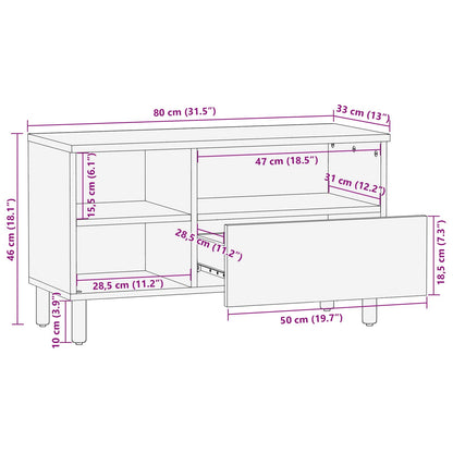 TV Cabinet White Wash Finish 80 x 33 x 46 cm Solid Mango Wood