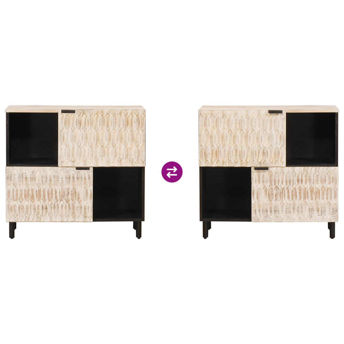 Sideboard White Wash Finish 80 x 33 x 75 cm Solid Mango Wood
