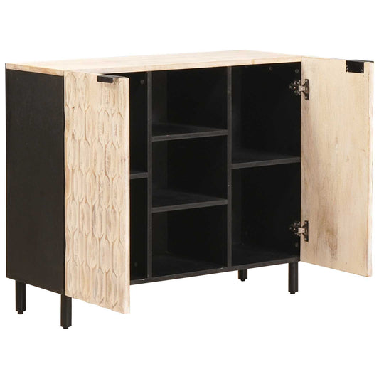 Sideboard White Wash Finish 90 x 33 x 75 cm Solid Mango Wood