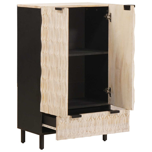 Highboard White Wash Finish 60 x 33 x 100 cm Solid Mango Wood