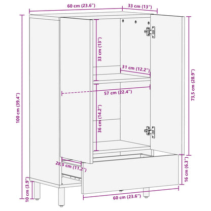 Highboard White Wash Finish 60 x 33 x 100 cm Solid Mango Wood