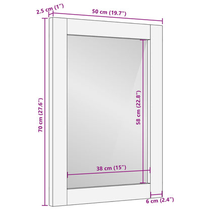 Bathroom Mirror with Mirror White Wash Finish 50 x 70 x 2.5 cm