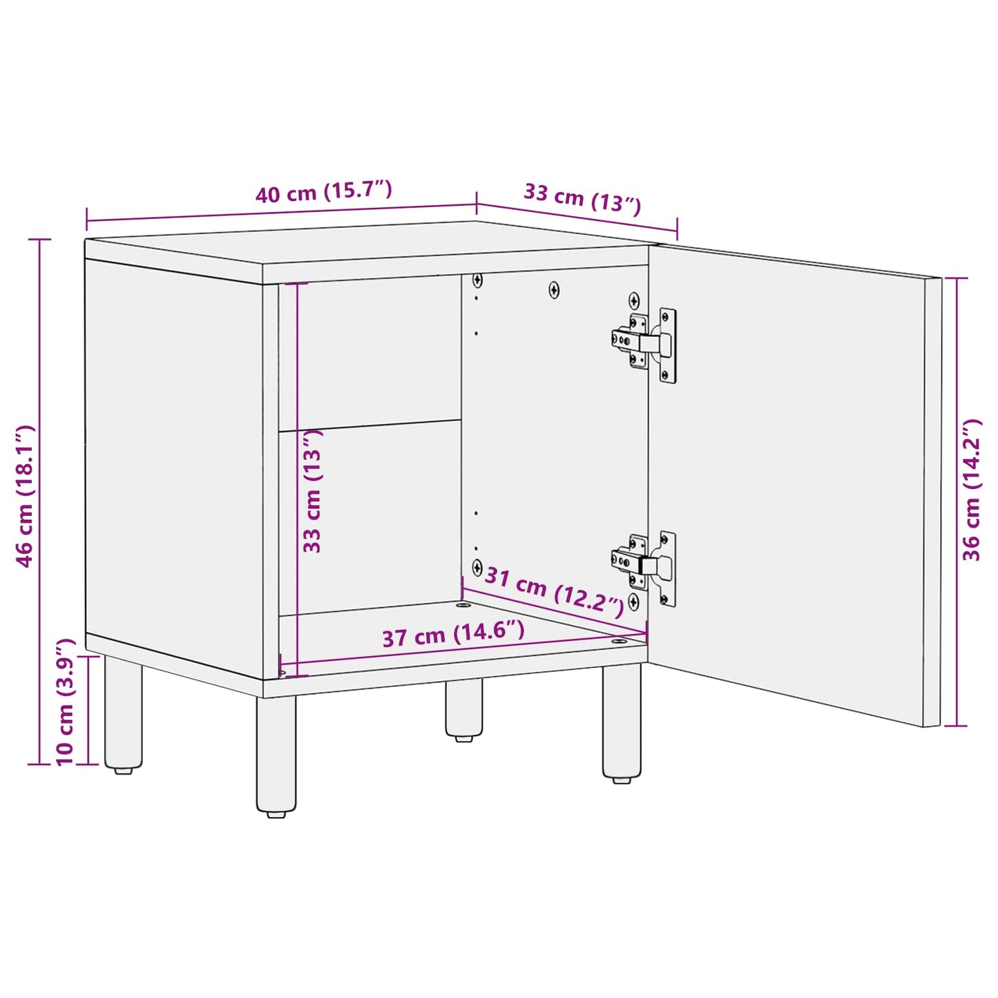 Bedside Cabinet Brown 40 x 33 x 46 cm Solid Mango Wood