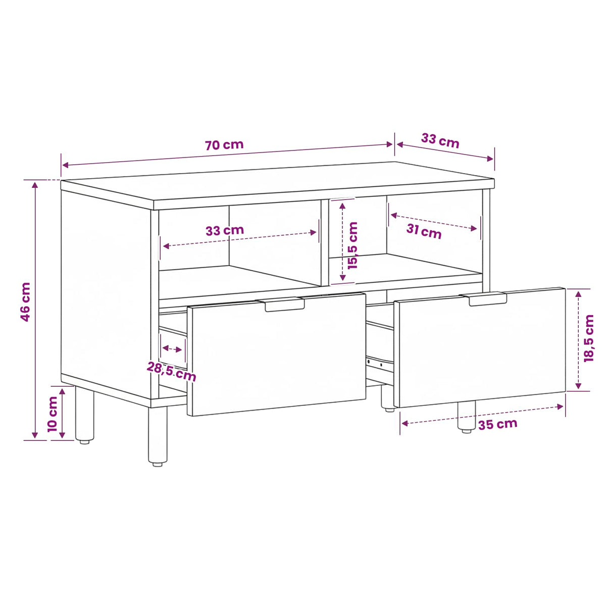 TV Cabinet Acacia Brown Finish 70 x 33 x 46 cm Solid Mango Wood