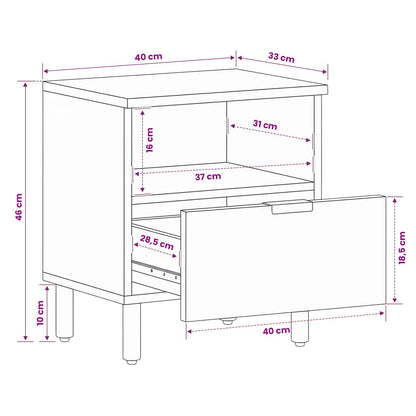 Bedside Cabinet Brown 40 x 33 x 46 cm Solid Mango Wood