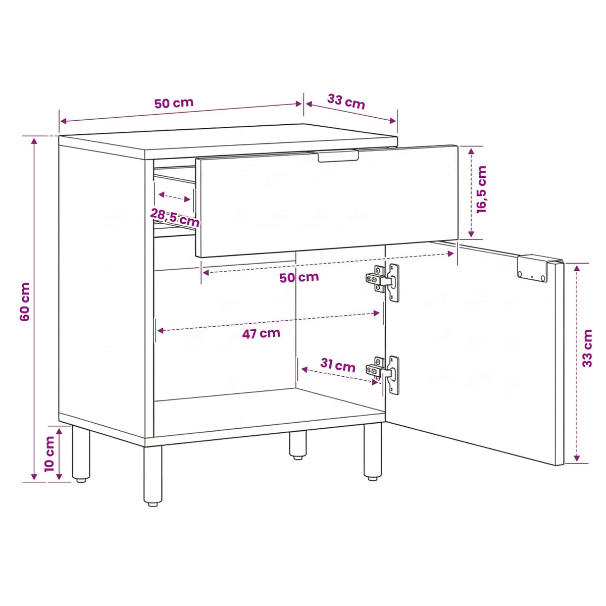 Bedside Cabinet Brown 50 x 33 x 60 cm Solid Mango Wood