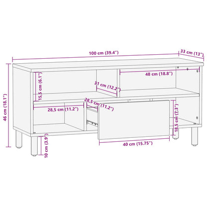 TV Cabinet with Drawer Acacia Brown Finish 100 x 33 x 46 cm