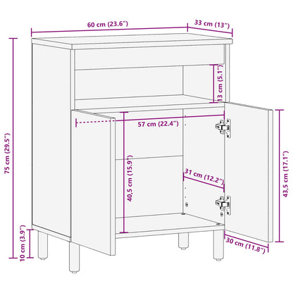 Sideboard Acacia Brown Finish 60 x 33 x 75 cm Solid Mango Wood