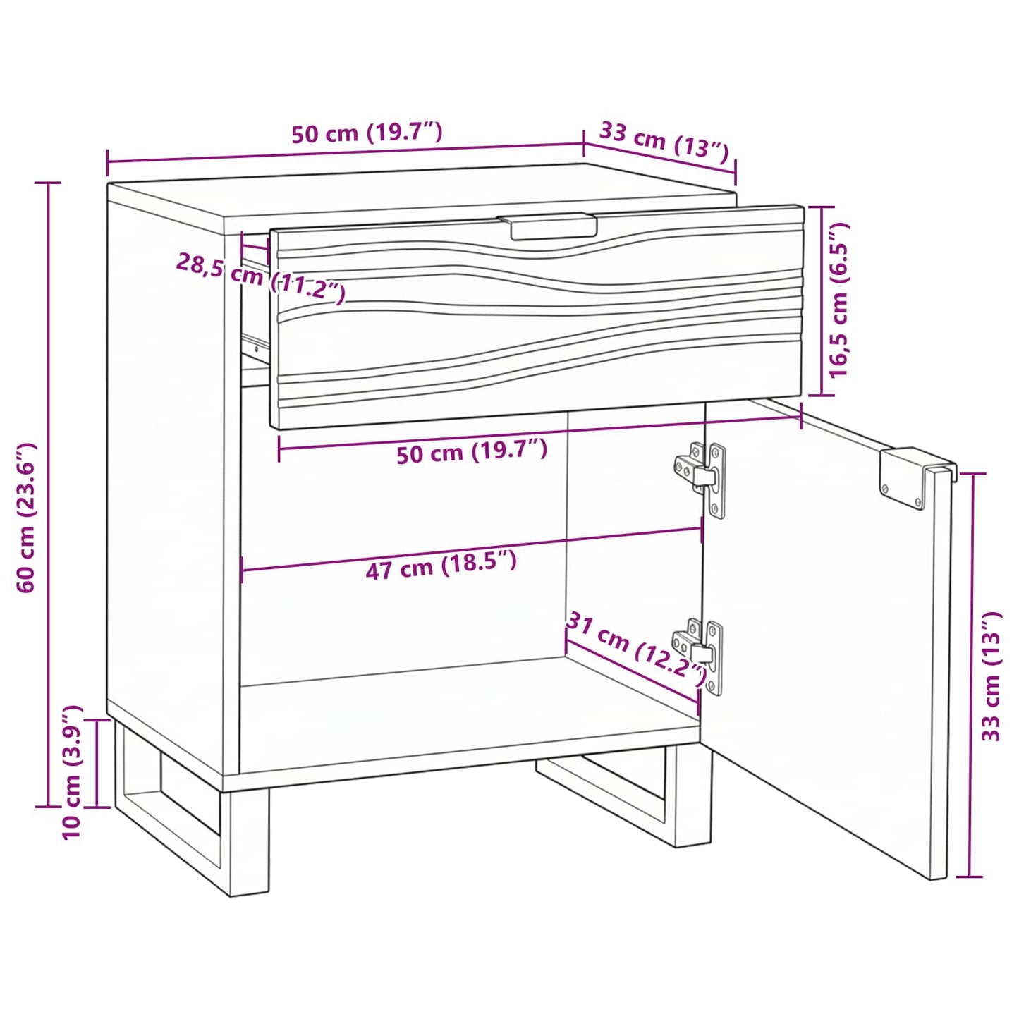 Bedside Cabinet Natural 50 x 33 x 60 cm Engineered Wood