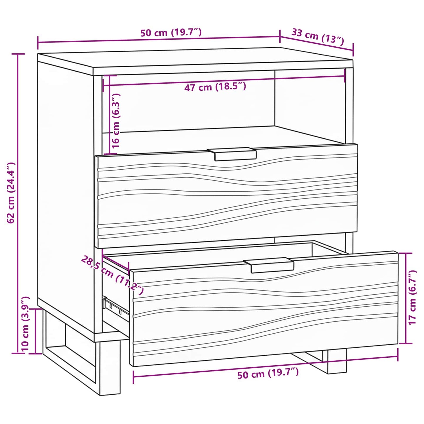 Bedside Cabinet Natural 50 x 33 x 62 cm Engineered Wood
