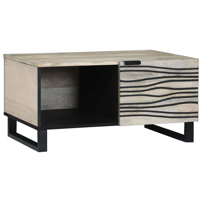 Coffee Table White, Black 80 x 50 x 40 cm Solid mango wood
