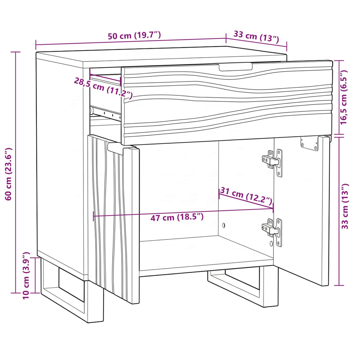 Bedside Cabinet White 50 x 33 x 60 cm Engineered Wood