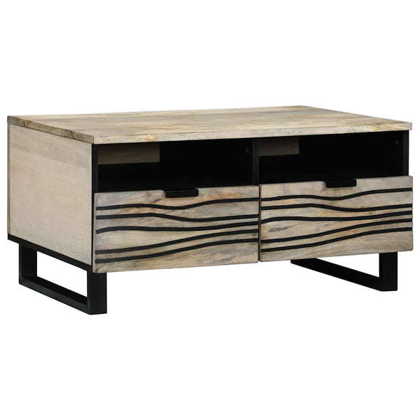 Coffee Table White, Black 80 x 54 x 40 cm Solid mango wood