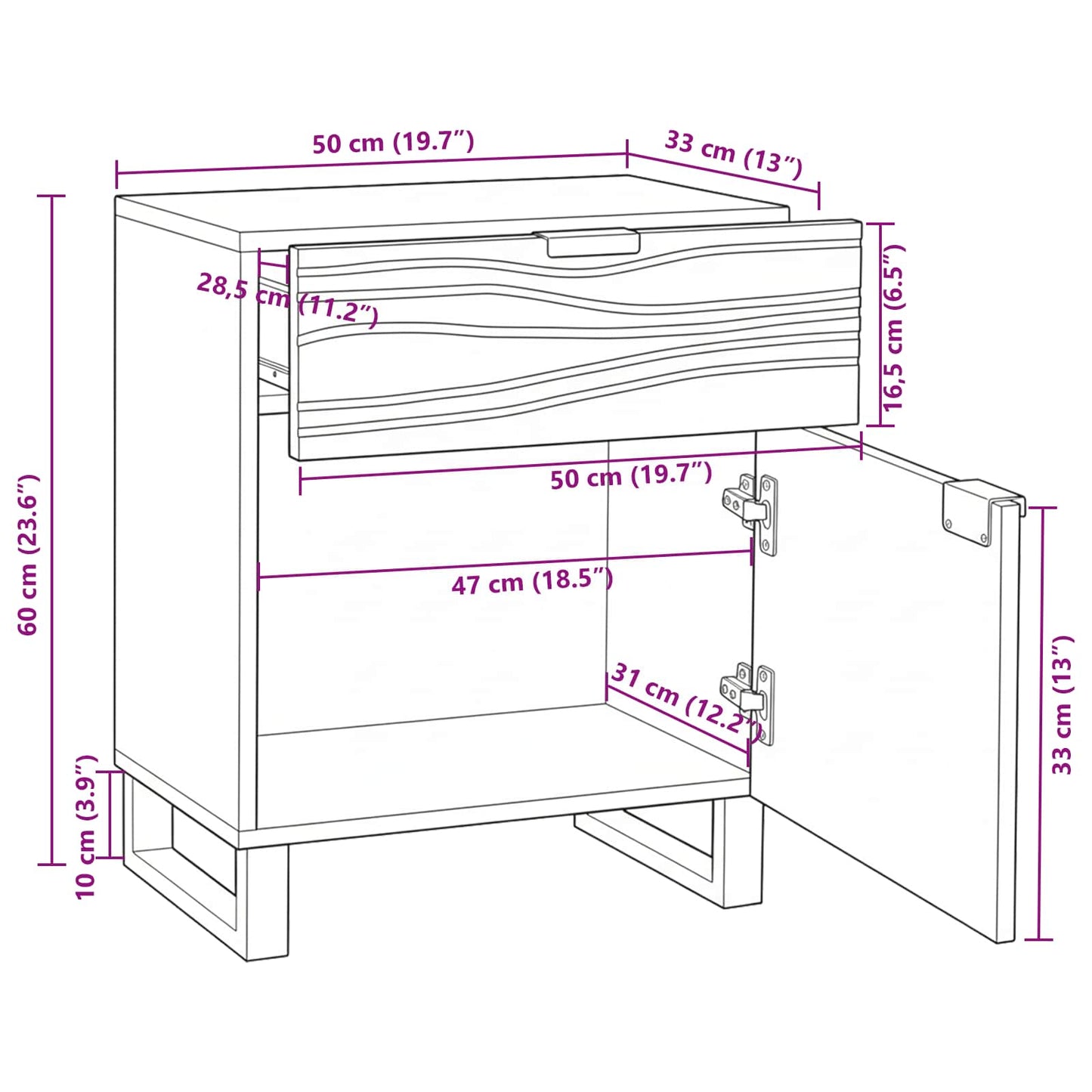 Bedside Cabinet Walnut 50 x 33 x 60 cm Engineered Wood