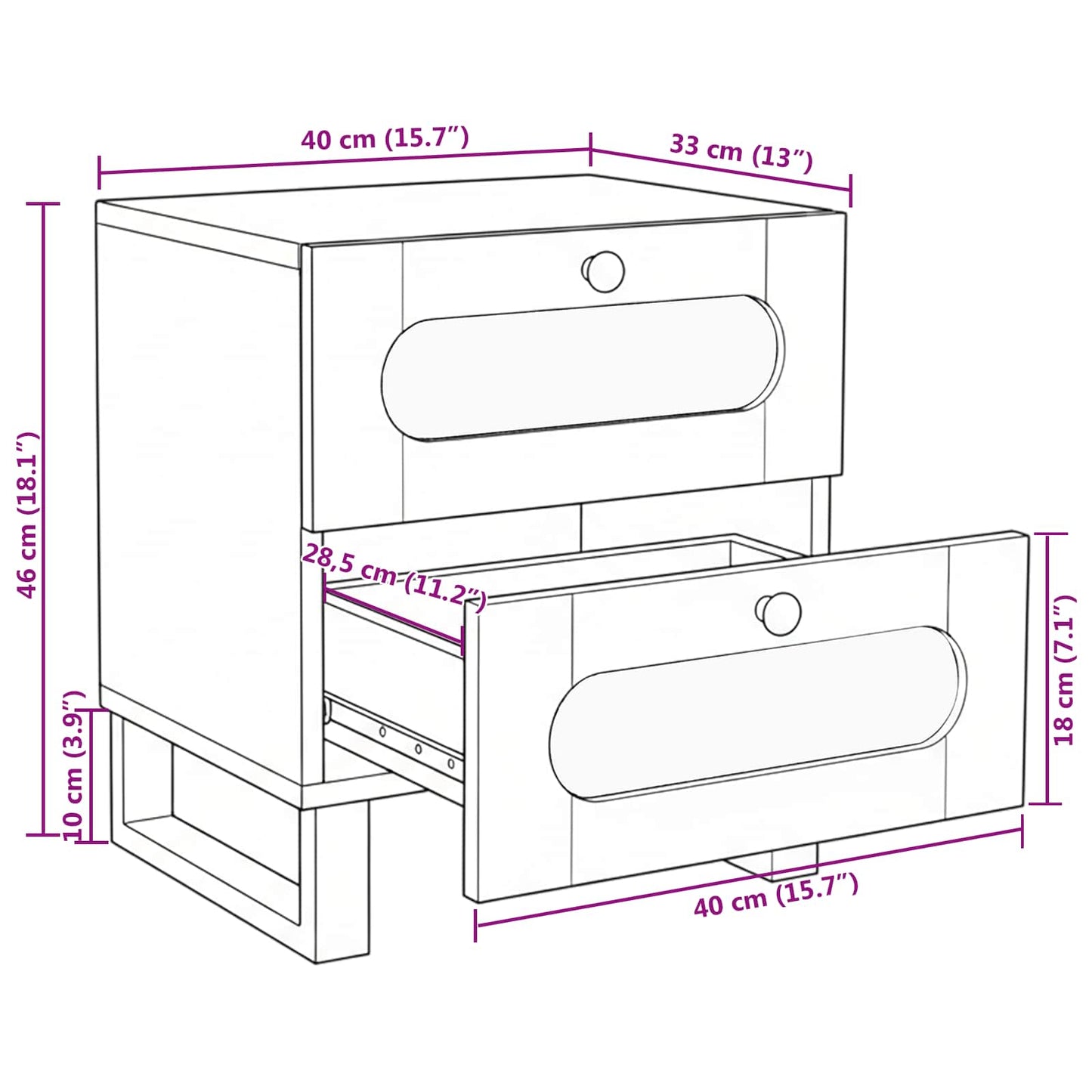 Bedside Cabinet 2 pcs Natural 40 x 33 x 46 cm Solid Mango Wood