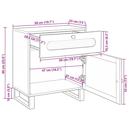Bedside Cabinet Natural 50 x 33 x 60 cm Solid Mango Wood