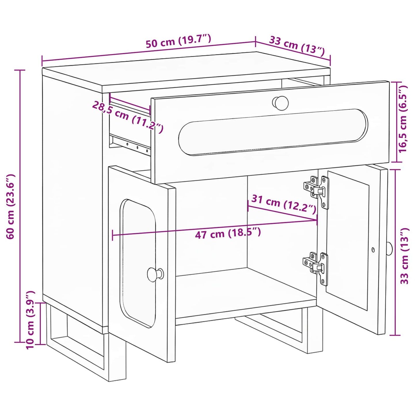 Bedside Cabinet Natural 50 x 33 x 60 cm Solid Mango Wood