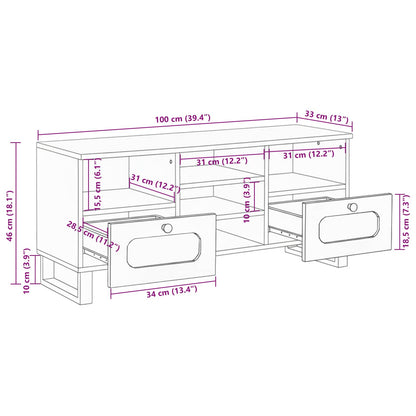 TV Cabinet with Drawer Brown 100 x 33 x 46 cm Solid Mango Wood