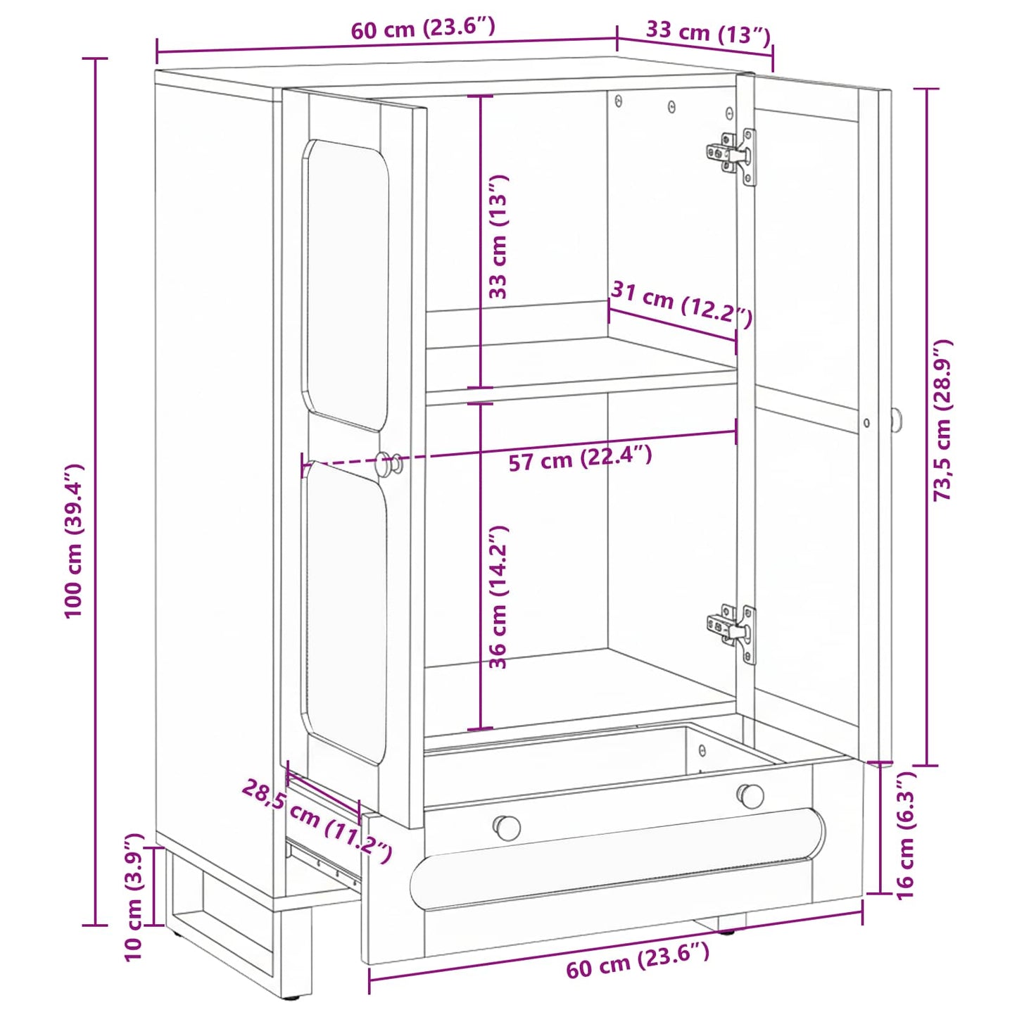 Highboard with Drawer Brown 40 x 33 x 110 cm Solid Mango Wood