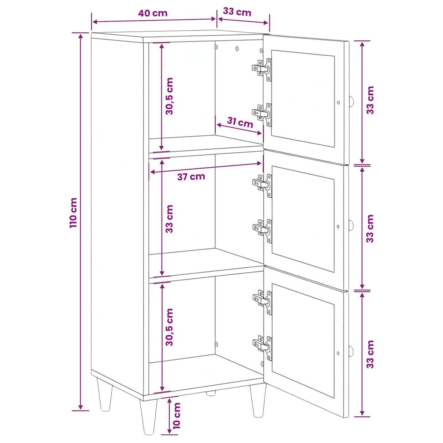 Highboard Light brown 40 x 33 x 110 cm Solid mango wood