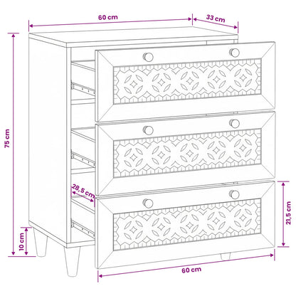 Sideboard White 60 x 33 x 75 cm Solid mango wood