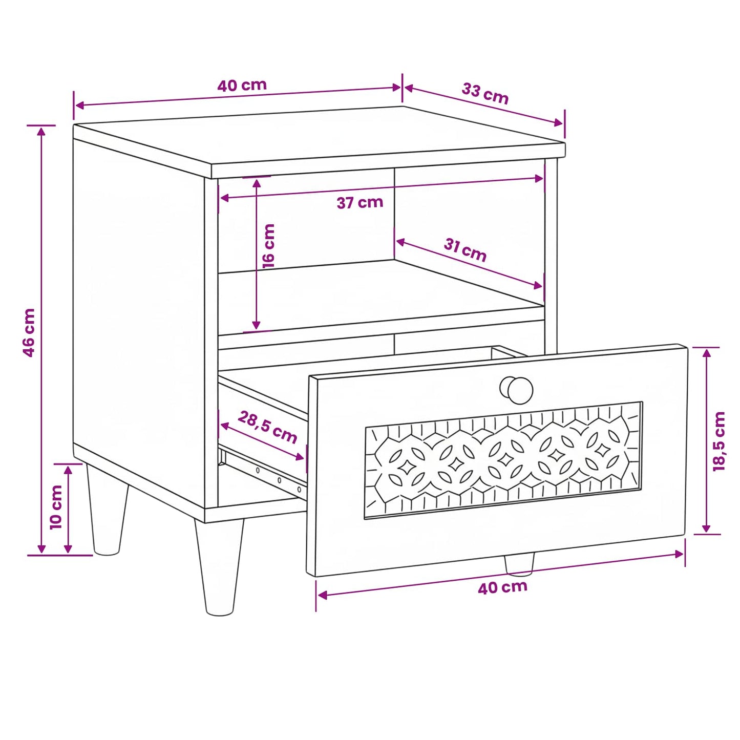 Bedside Cabinet 2 pcs White 40 x 33 x 46 cm Engineered Wood