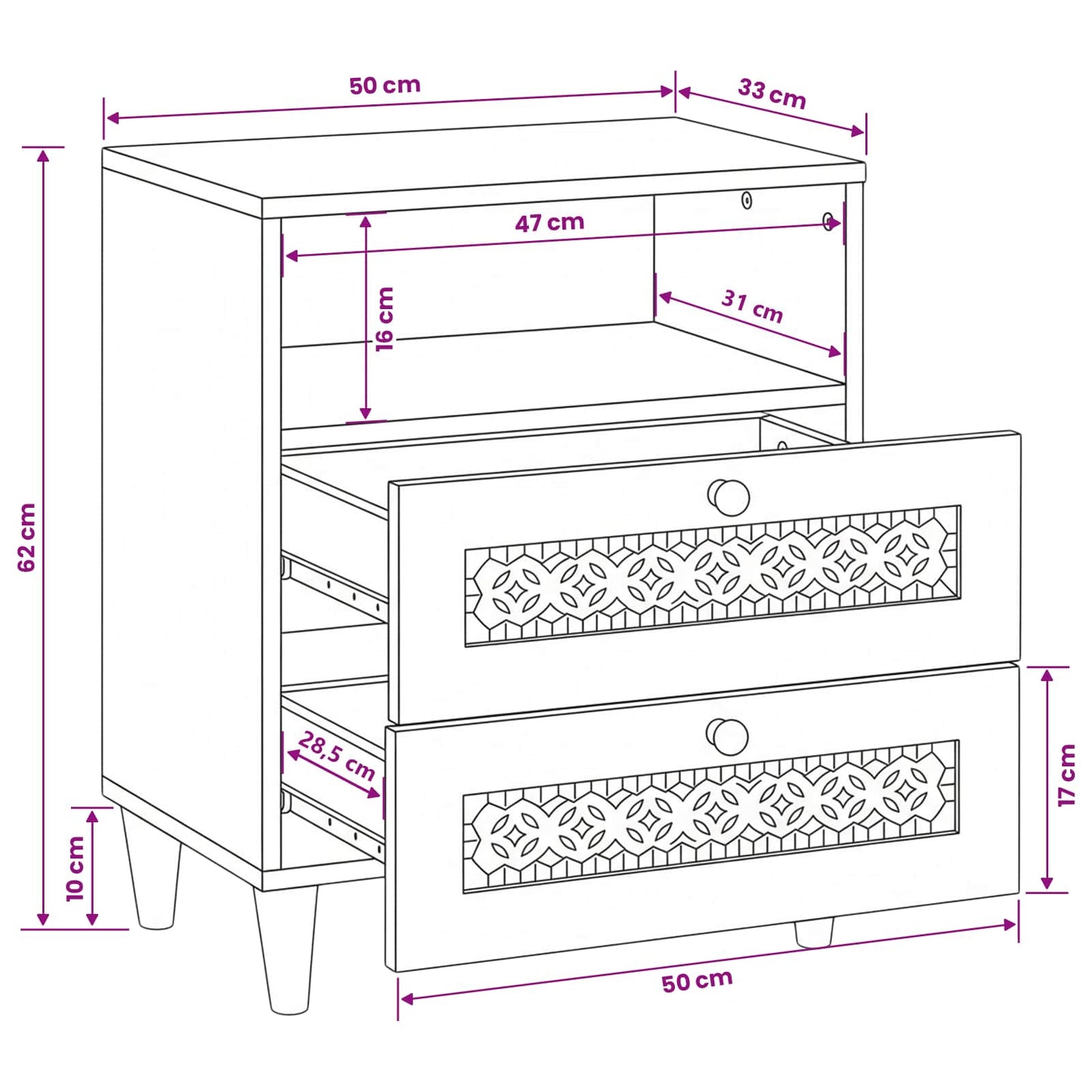 Bedside Cabinet White 50 x 33 x 62 cm Engineered Wood
