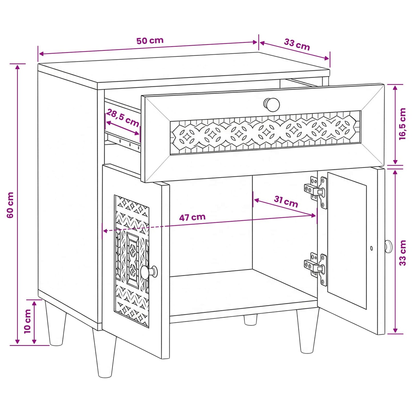 Bedside Cabinet White 50 x 33 x 60 cm Engineered Wood