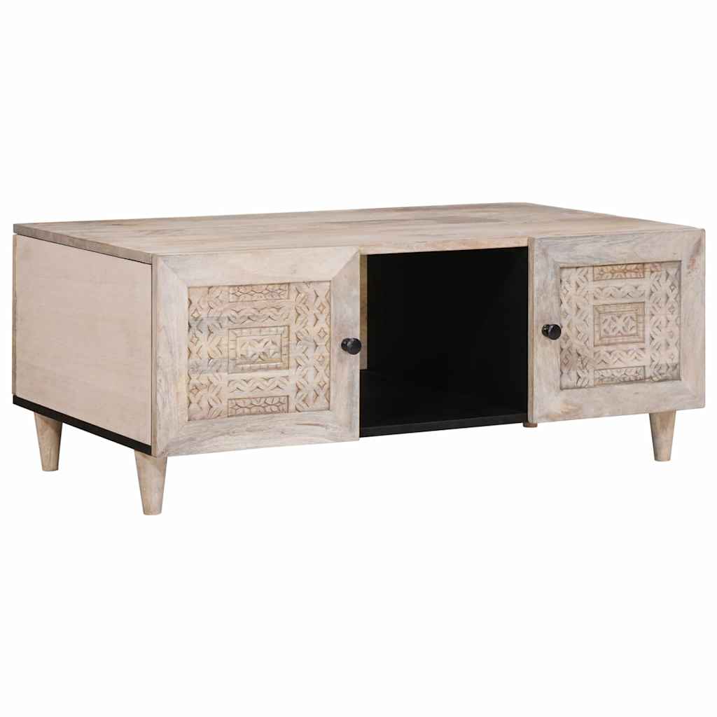 Coffee Table Bleached White 100 x 54 x 40 cm Solid Mango Wood
