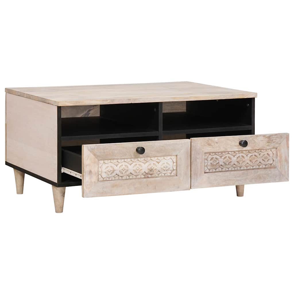 Coffee Table Bleached White 80 x 54 x 40 cm Solid Mango Wood