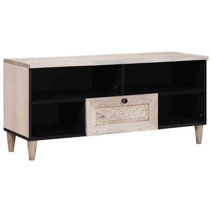 TV Cabinet Bleached White 100 x 33 x 46 cm Solid Mango Wood