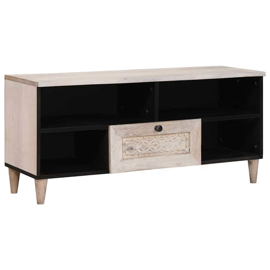 TV Cabinet Bleached White 100 x 33 x 46 cm Solid Mango Wood