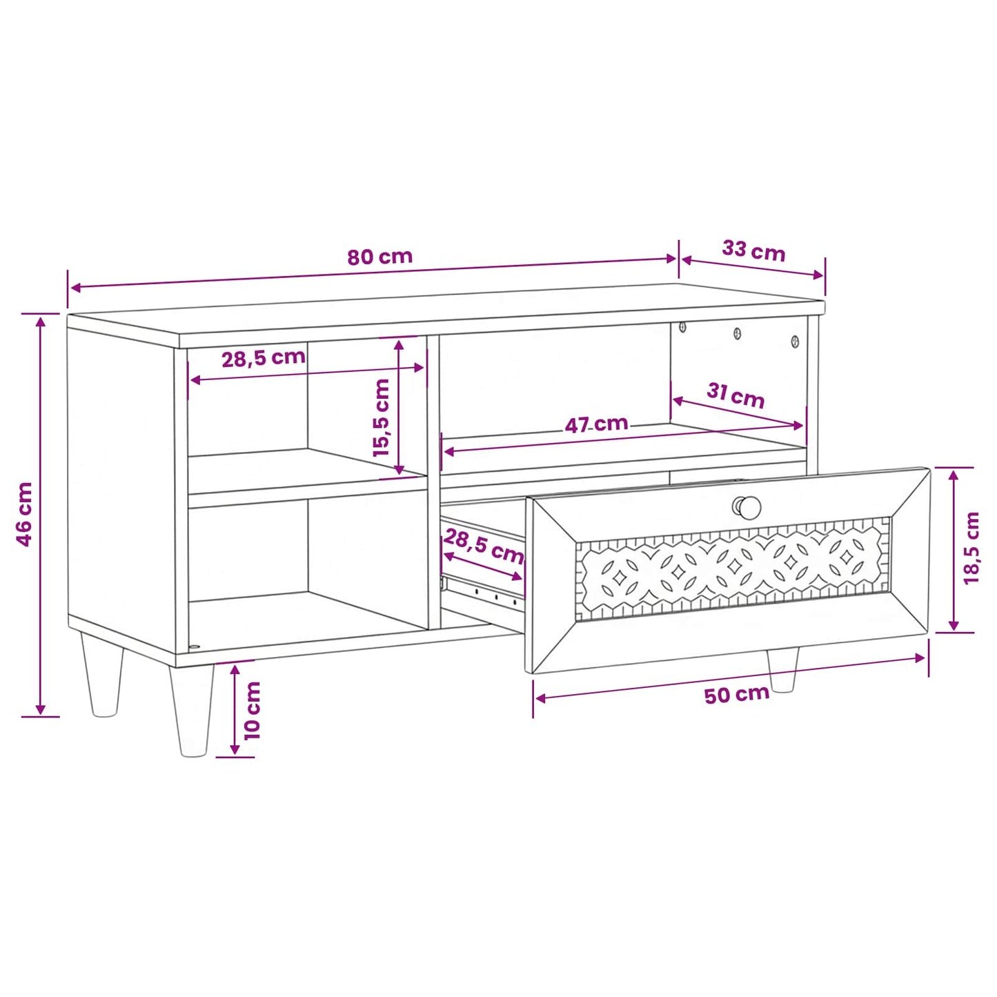 TV Cabinet Bleached White 80 x 33 x 46 cm Solid Mango Wood