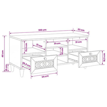 TV Cabinet Bleached White 100 x 33 x 46 cm Solid Mango Wood