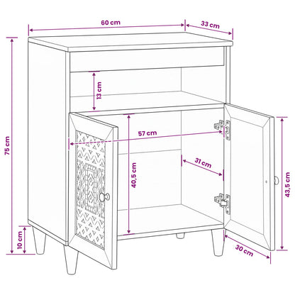 Sideboard Bleached White 60 x 33 x 75 cm Solid Mango Wood