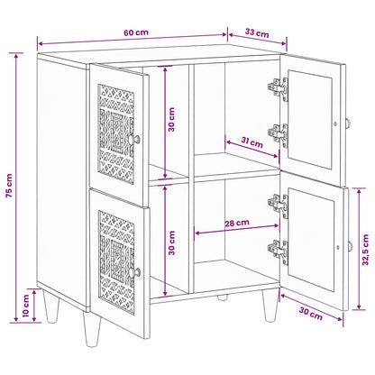 Sideboard Bleached White 60 x 33 x 75 cm Solid Mango Wood