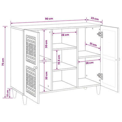 Sideboard Bleached White 90 x 33 x 75 cm Solid Mango Wood