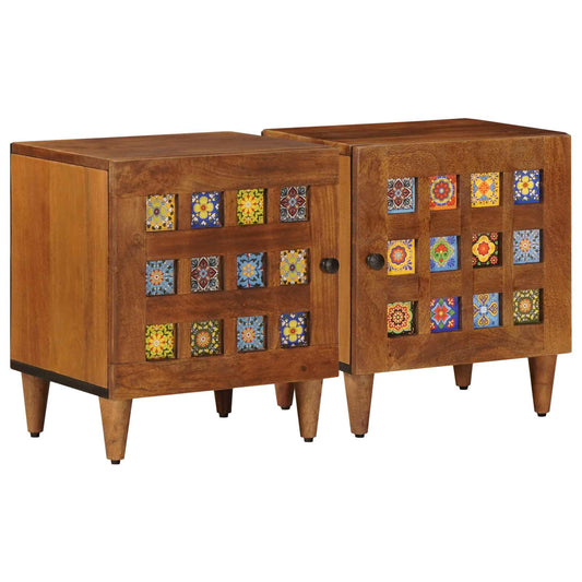 Bedside Cabinet 2 pcs Brown 40 x 33 x 46 cm Solid Mango Wood