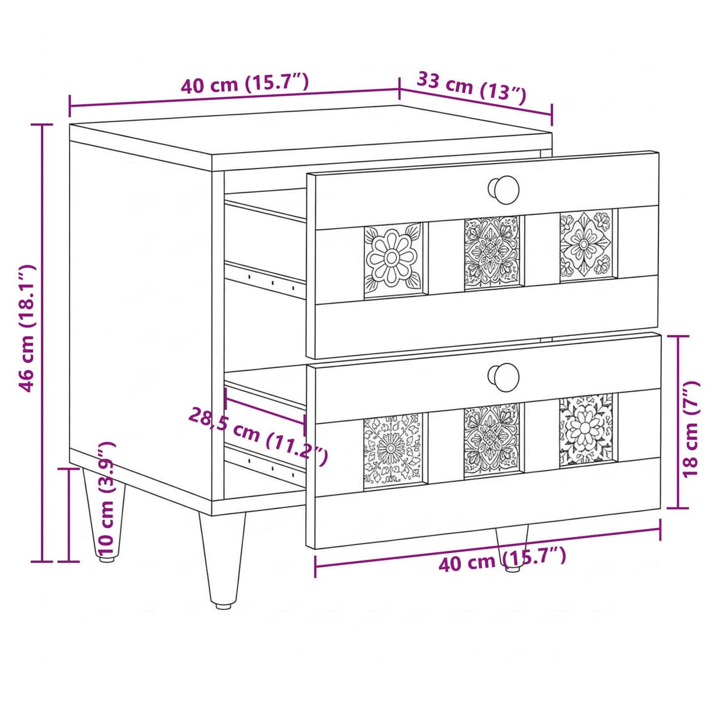 Bedside Cabinet 2 pcs Brown 40 x 33 x 46 cm Solid Mango Wood
