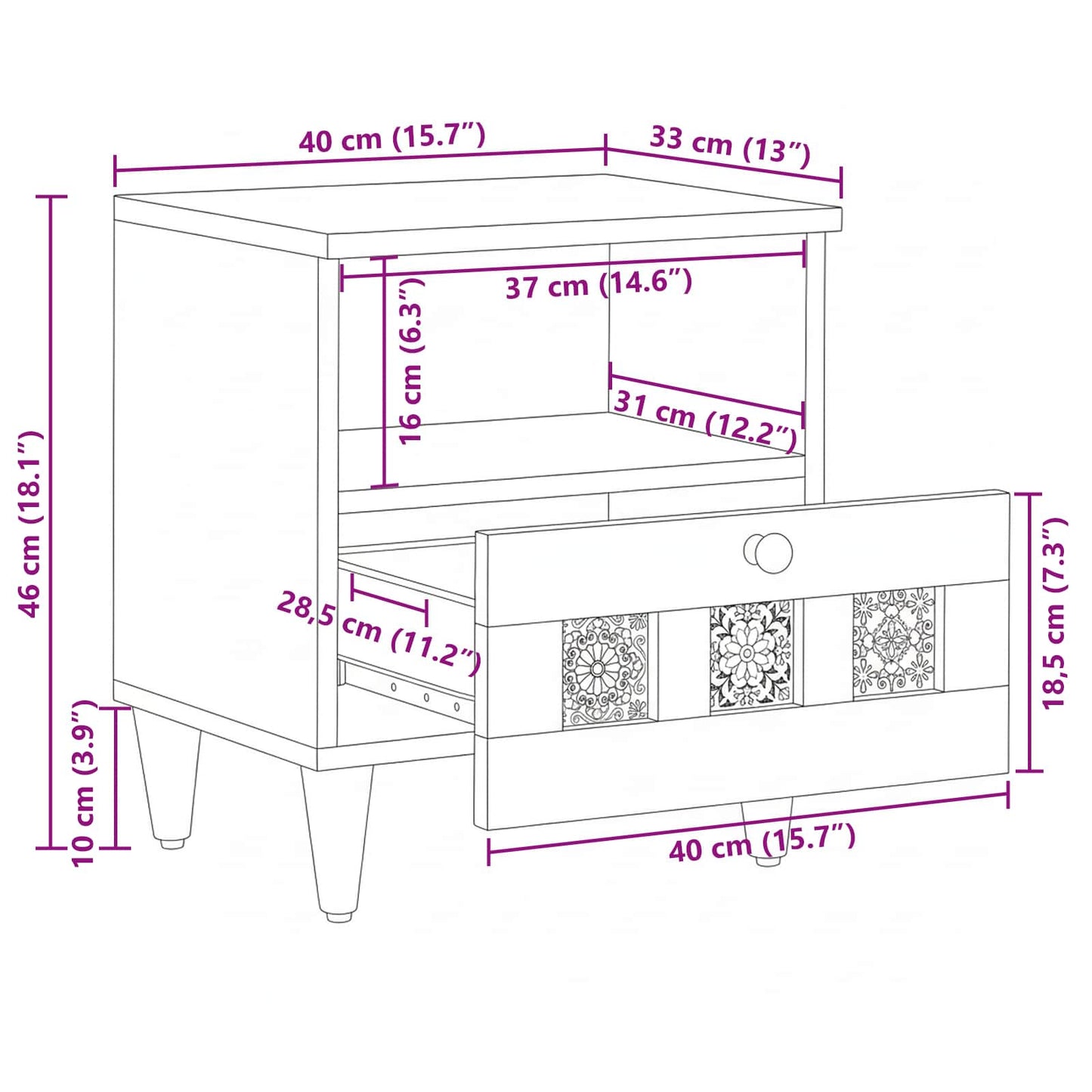 Bedside Cabinet 2 pcs Brown 40 x 33 x 46 cm Solid Mango Wood