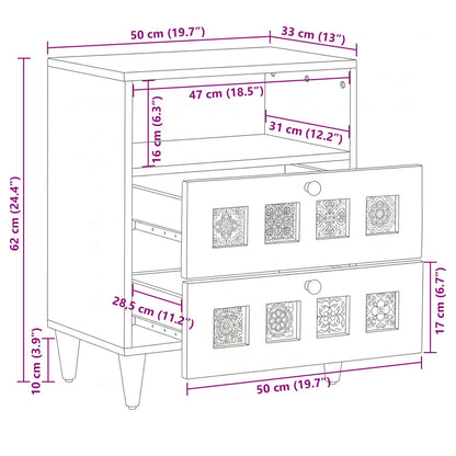 Bedside Cabinet Brown 50 x 33 x 62 cm Solid Mango Wood