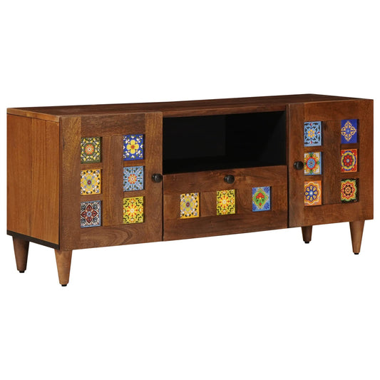 TV Cabinet with Drawer Walnut 105 x 33 x 46 cm Solid Mango Wood